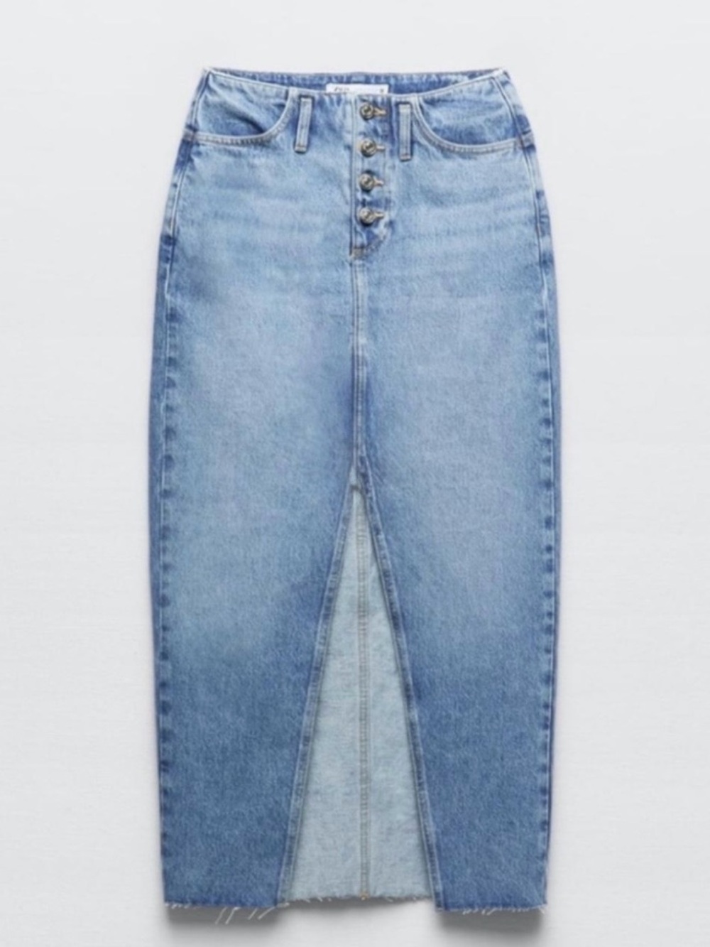 Zara buttoned Up  Light Blue Denim Midi Skirt Size M